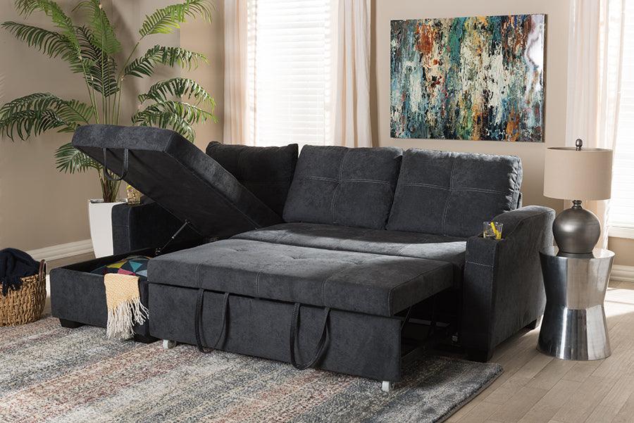 Wholesale Interiors Sectional Sofas - Lianna Modern And Contemporary Dark Grey Fabric Upholstered Sectional Sofa