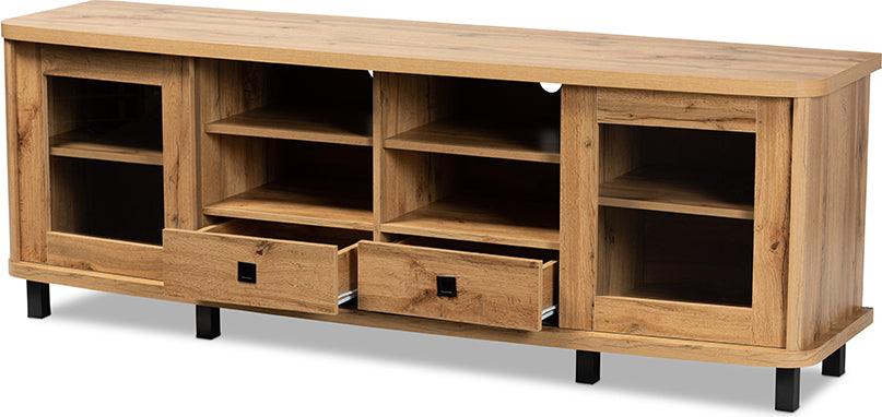 Wholesale Interiors TV & Media Units - Walda Modern and Contemporary Oak Brown Finished Wood 2-Drawer TV Stand Oak Brown & Black