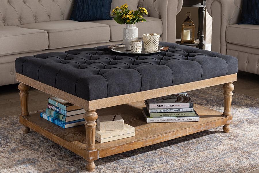 Lindsey Modern Rustic Charcoal Linen Fabric Greywashed Wood