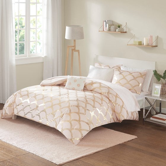 Olliix.com Comforters & Blankets - Metallic Comforter Set with Bed Sheets Blush