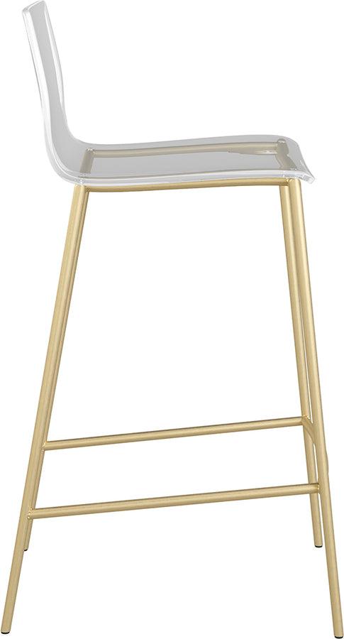 Euro Style Barstools - Cilla Counter Stool in Clear with Matte Brushed Gold Legs - Set of 2