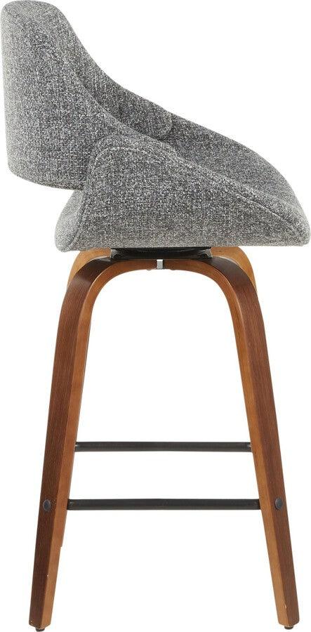 Lumisource Barstools - Fabrico Mid-Century Modern Counter Stool in Walnut and Grey Noise Fabric - Set of 2