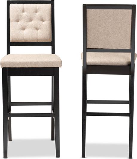 Wholesale Interiors Barstools - Gideon Contemporary Sand Fabric and Dark Brown Wood 2-Piece Bar Stool Set