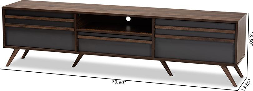 Wholesale Interiors TV & Media Units - Naoki Two-Tone Grey and Walnut Finished Wood TV Stand with Drop-Down Compartments
