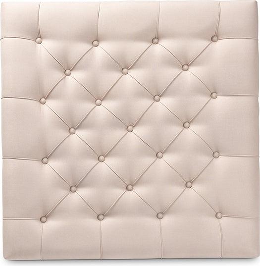 Wholesale Interiors Ottomans & Stools - Kelly Modern and Rustic Beige Linen Fabric and Greywashed Wood Cocktail Ottoman