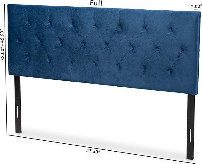 Wholesale Interiors Headboards - Felix Navy Blue Velvet Fabric Upholstered Queen Size Headboard