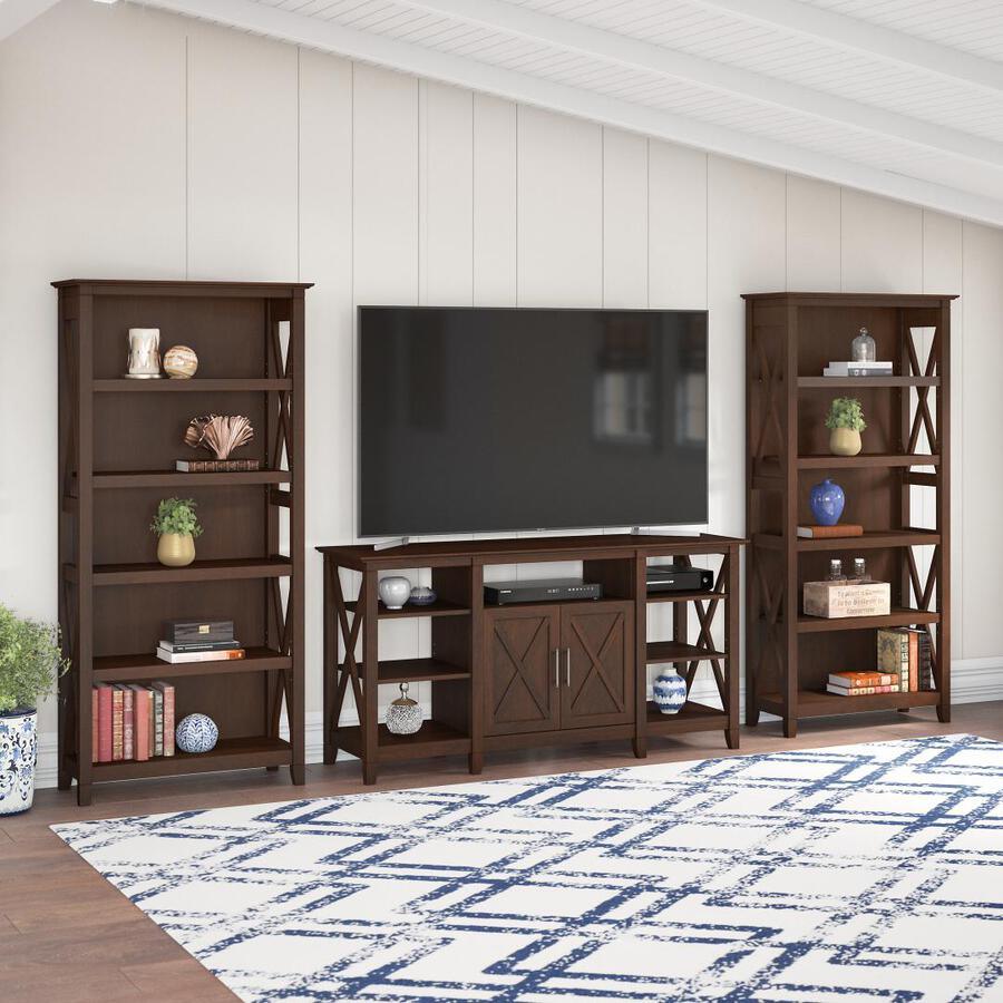 Bush Business Furniture Living Room Sets - Tall TV Stand with Set of 2 Bookcases Bing Cherry