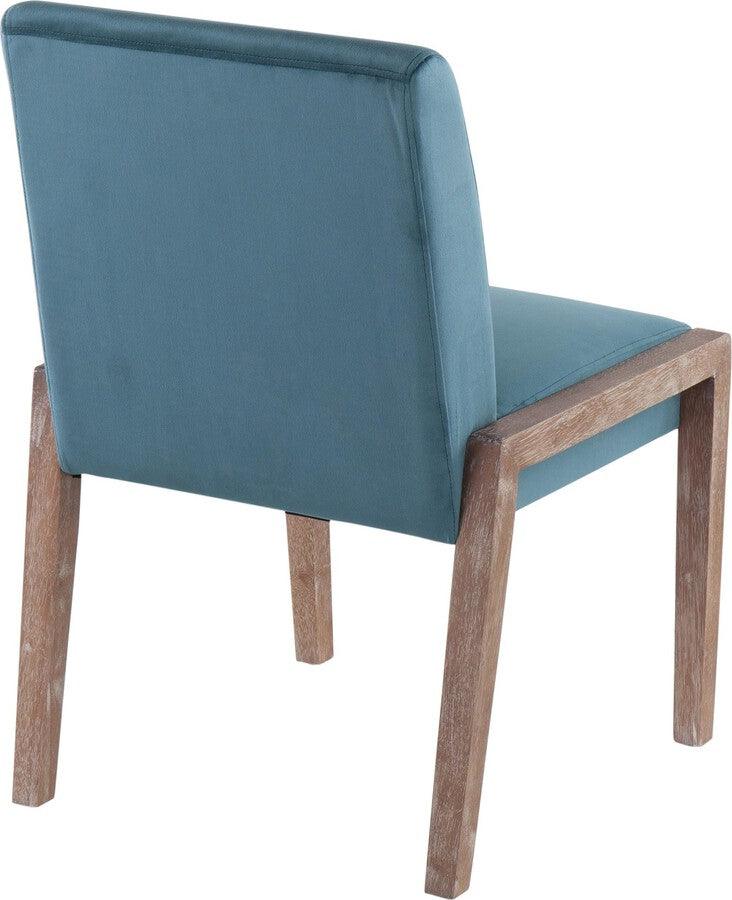 Lumisource Accent Chairs - Carmen Contemporary Chair In White Washed Wood & Crushed Teal Velvet (Set of 2)