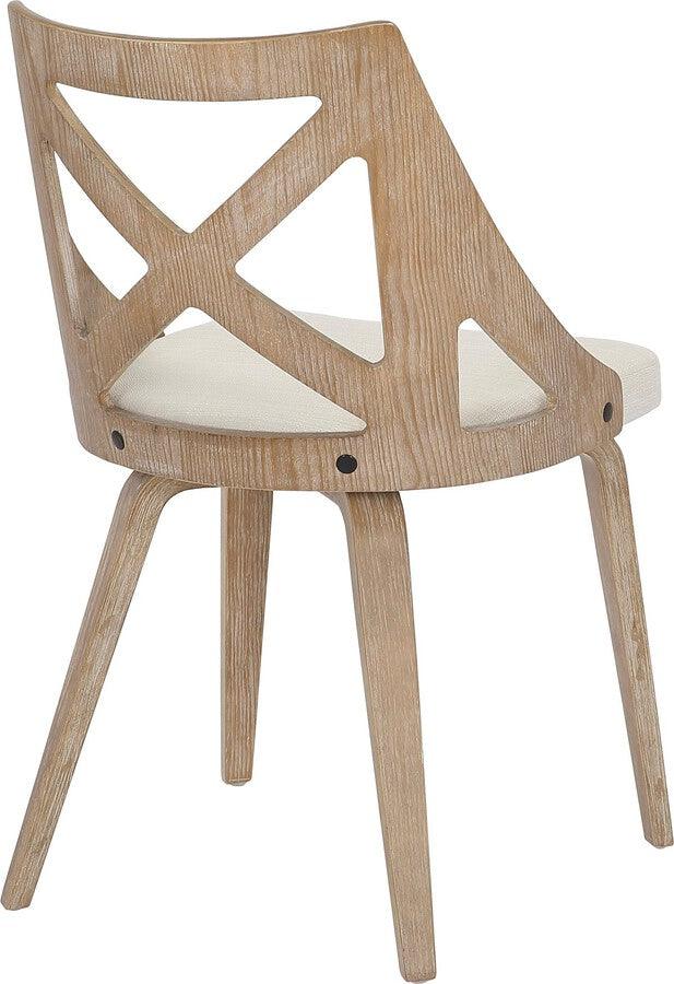 Lumisource Accent Chairs - Charlotte Farmhouse Chair In White Washed Wood & Cream Noise Fabric (Set of 2)