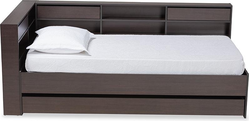 Wholesale Interiors Beds - Faraday Dark Brown Finished Wood Twin Size Platform Storage Corner Bed