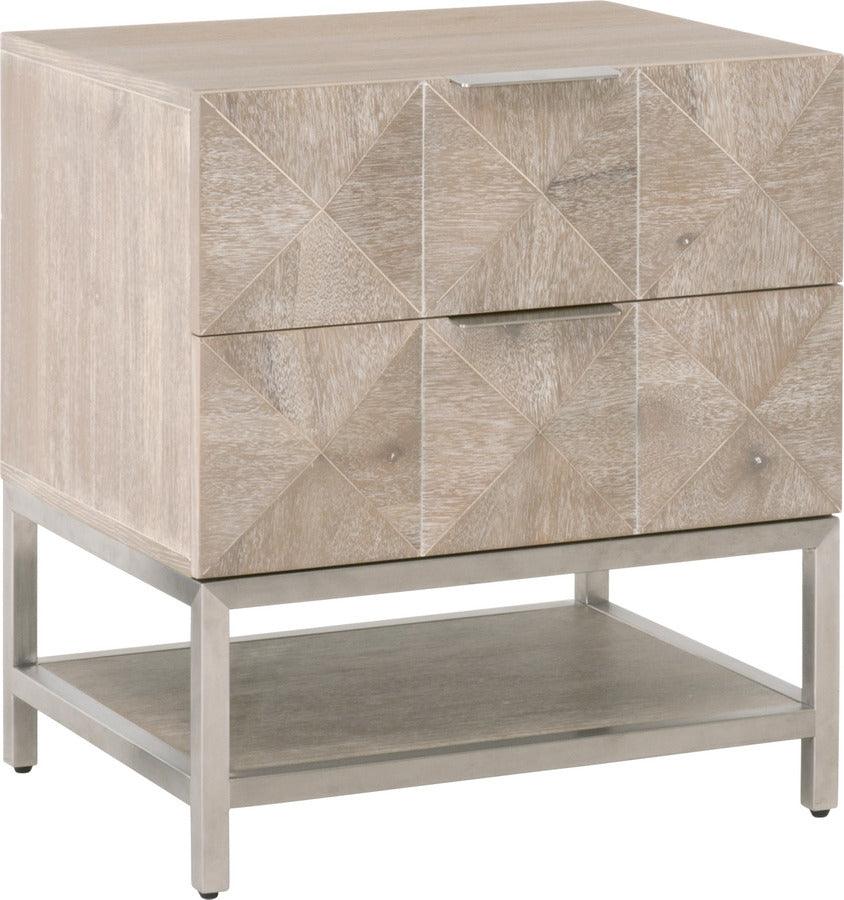 Essentials For Living Nightstands & Side Tables - Atlas 2-Drawer Nightstand Natural Gray Acacia, Brushed Stainless Steel