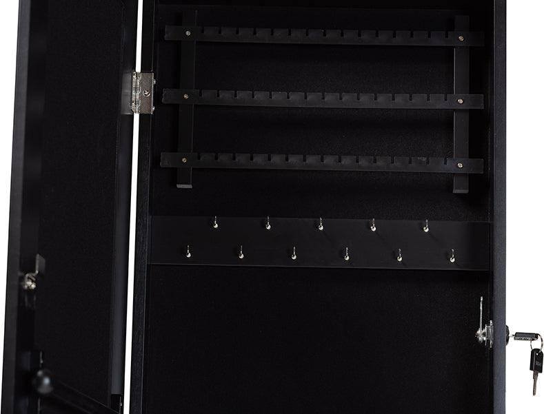 Wholesale Interiors Cabinets & Wardrobes - Richelle Modern and Contemporary Black Wood Hanging Jewelry Armoire with Mirror