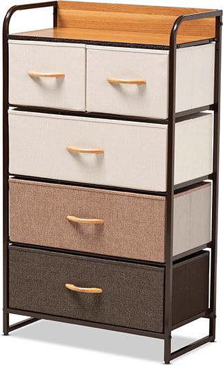 Wholesale Interiors Cabinets & Wardrobes - Volkan Modern Multi-Colored Fabric and Black Metak 5-Drawer Storage Cabinet
