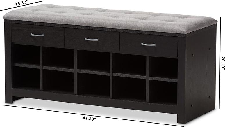 Wholesale Interiors Shoe Storage - Contemporary Espresso Finished Grey Fabric Upholstered Cushioned Entryway Bench