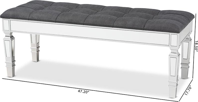 Wholesale Interiors Benches - Hedia Contemporary Glam and Luxe Grey Fabric Upholstered and Silver Finished Wood Accent Bench