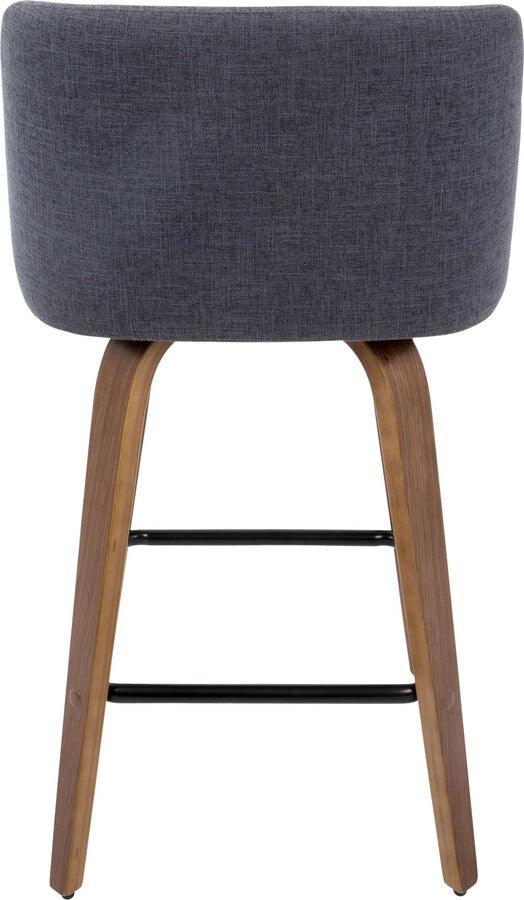 Lumisource Barstools - Toriano Mid-Century Modern Counter Stool Walnut and Blue Fabric - Set of 2