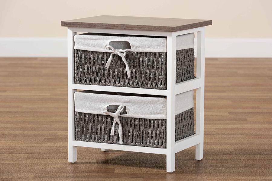 Wholesale Interiors Bedroom Organization - Terena Transitional Two-Tone Walnut Brown and White Wood 2-Basket Storage Unit