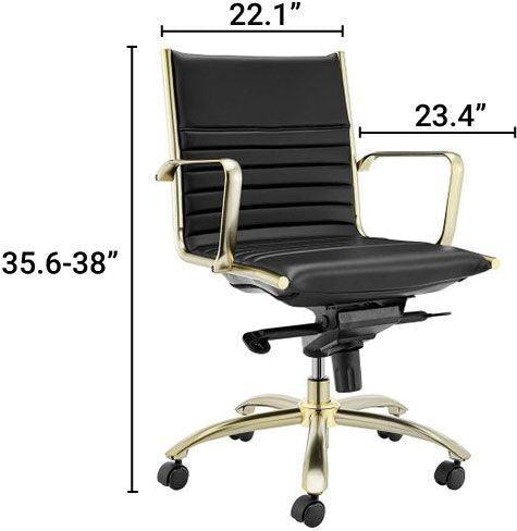 Euro Style Task Chairs - Dirk Low Back Office Chair Black & Matte Brushed Gold