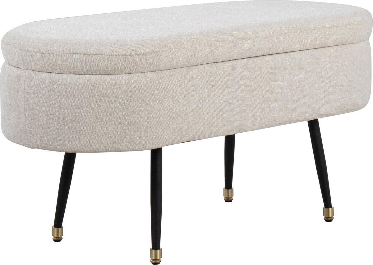 Lumisource Benches - Harvey Contemporary Storage Bench In Black Metal & Cream Fabric With Gold Metal Accent