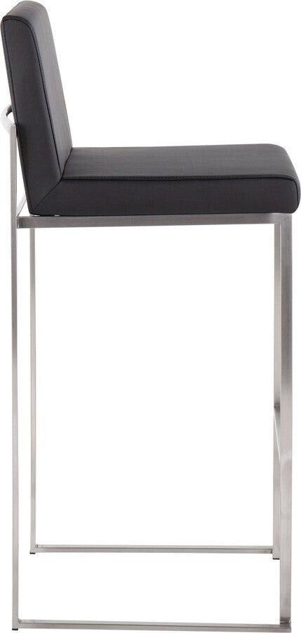 Lumisource Barstools - Fuji High Back Barstool In Stainless Steel & Black Faux Leather (Set of 2)
