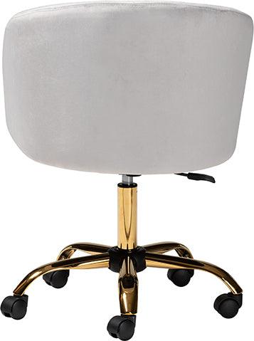 Wholesale Interiors Task Chairs - Ravenna Contemporary Glam and Luxe Grey Velvet Fabric and Gold Metal Swivel Office Chair