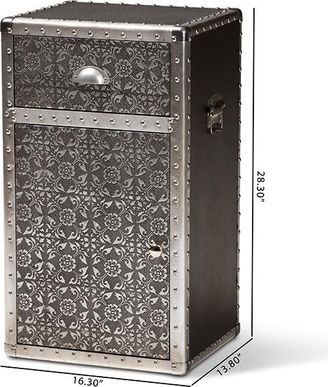 Wholesale Interiors Buffets & Cabinets - Cosette Vintage Industrial Silver Metal Floral Accent Cabinet