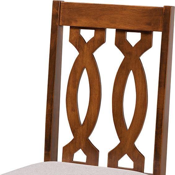 Wholesale Interiors Dining Sets - Cherese Grey Fabric Upholstered and Walnut Brown Finished Wood 7-Piece Dining Set