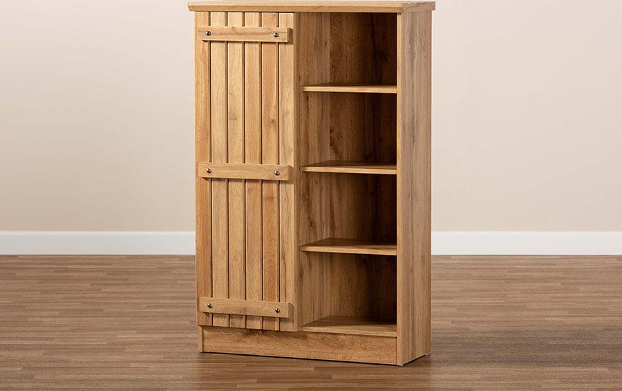 Wholesale Interiors Shoe Storage - Eren Modern and Contemporary Farmhouse Natural Oak Brown Finished Wood 1-Door Shoe Cabinet