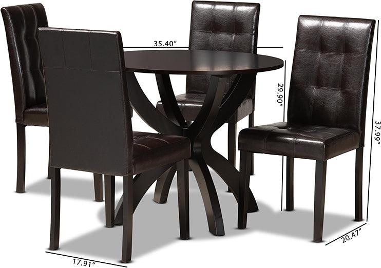 Wholesale Interiors Dining Sets - Elira Dark Brown Faux Leather Upholstered and Dark Brown Finished Wood 5-Piece Dining Set