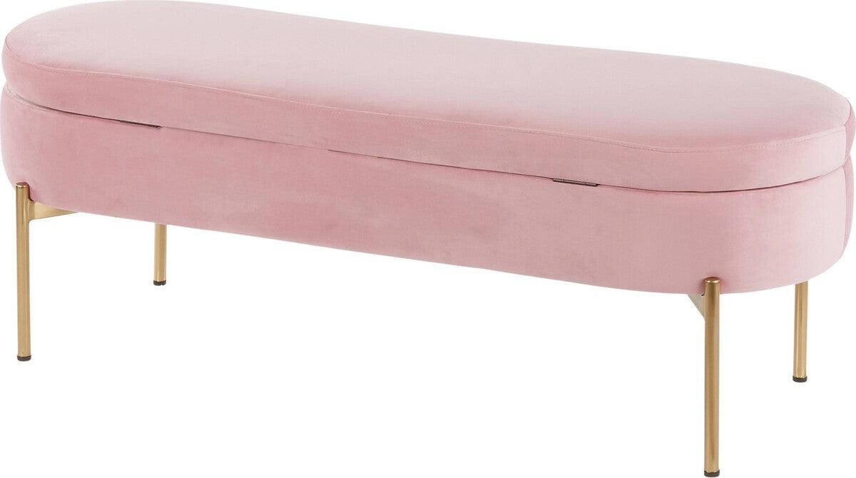 Lumisource Benches - Chloe Contemporary/Glam Storage Bench in Gold Metal and Blush Pink Velvet