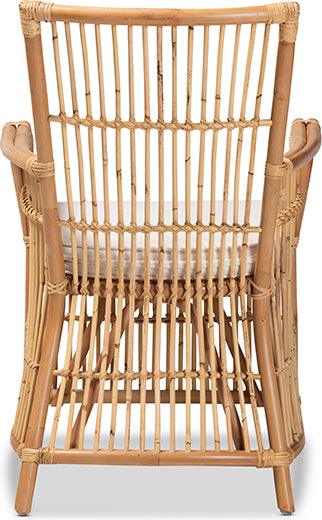 Wholesale Interiors Accent Chairs - Rose Modern Bohemian White Fabric Upholstered and Natural Brown Rattan Armchair