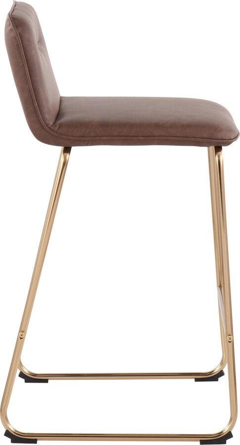 Lumisource Barstools - Casper Fixed-Height Contemporary Counter Stool in Gold Metal and Espresso Faux Leather - Set of 2