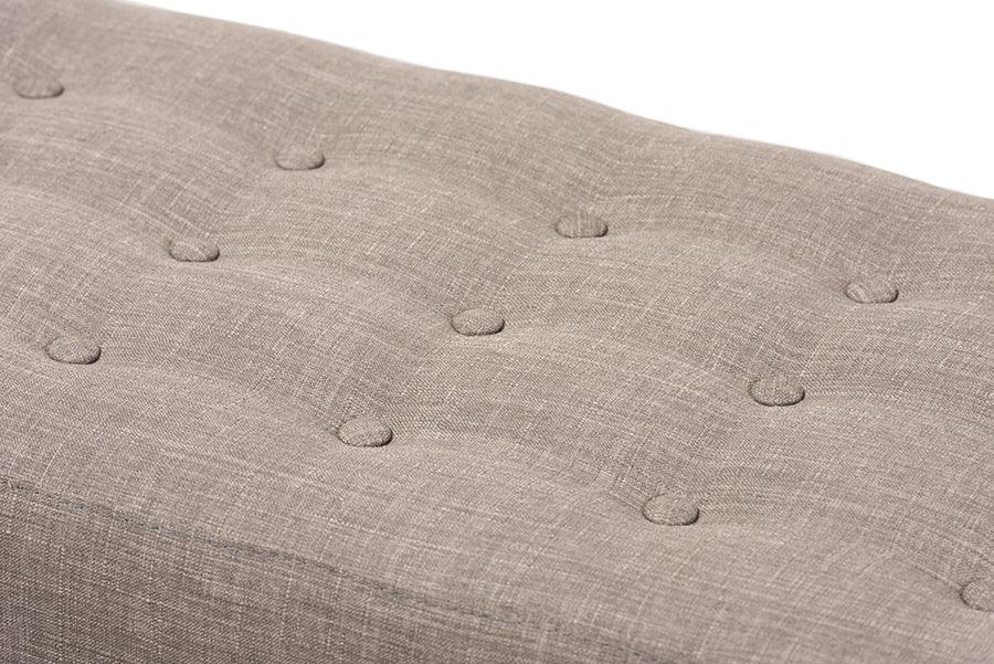 Wholesale Interiors Benches - Elia Mid-Century Modern Walnut Wood Light Grey Fabric Button-Tufted Bench