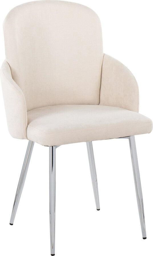 Lumisource Dining Chairs - Dahlia Contemporary Dining Chair In Chrome Metal & Cream Fabric With Chrome Accent (Set of 2)