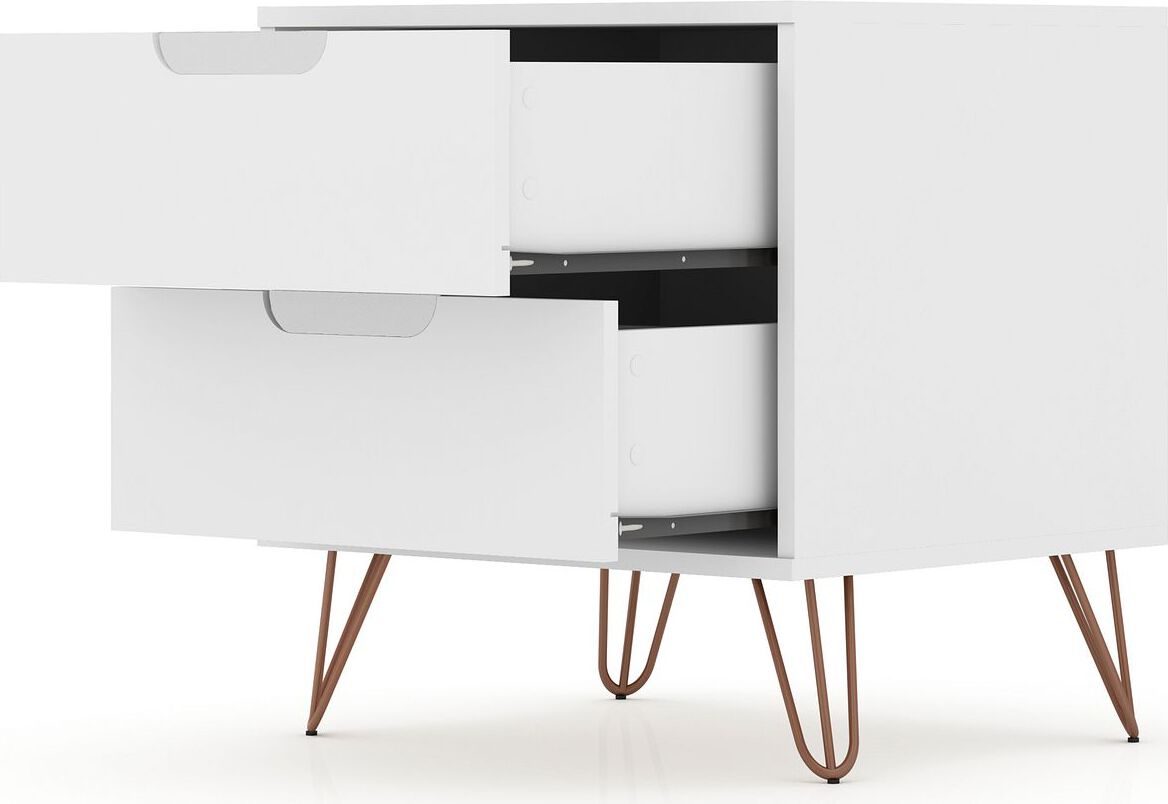 Manhattan Comfort Bedroom Sets - Rockefeller Mic Century- Modern Dresser & Nightstand with Drawers- Set of 2 in Off White