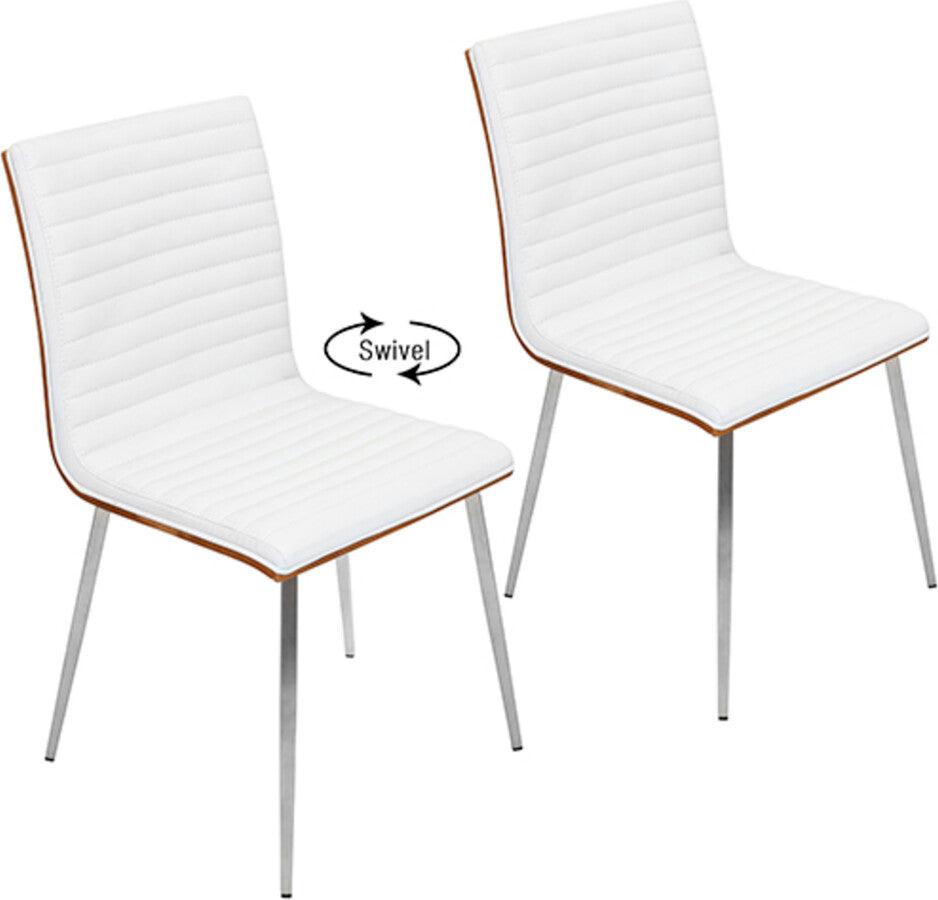 Lumisource Dining Chairs - Mason Dining Chair with Swivel Stainless Steel, Walnut & White Set of 2