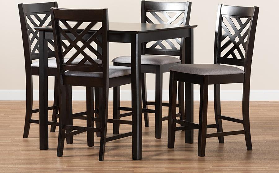 Wholesale Interiors Dining Sets - Caron Contemporary Gray Fabric Upholstered Brown Finished 5-Piece Wood Pub Set