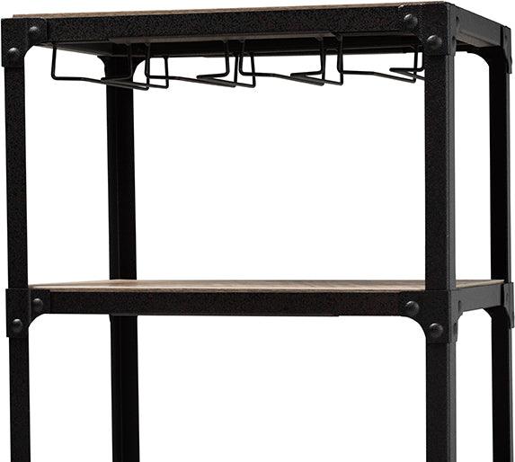 Wholesale Interiors Bar Units & Wine Cabinets - Swanson Antique Black Textured Metal Distressed Oak Finished Wood Mobile Kitchen Bar Wine Cart