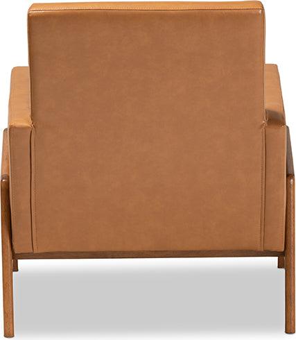 Wholesale Interiors Accent Chairs - Perris Mid-Century Modern Tan Faux Leather Upholstered and Walnut Brown Finished Wood