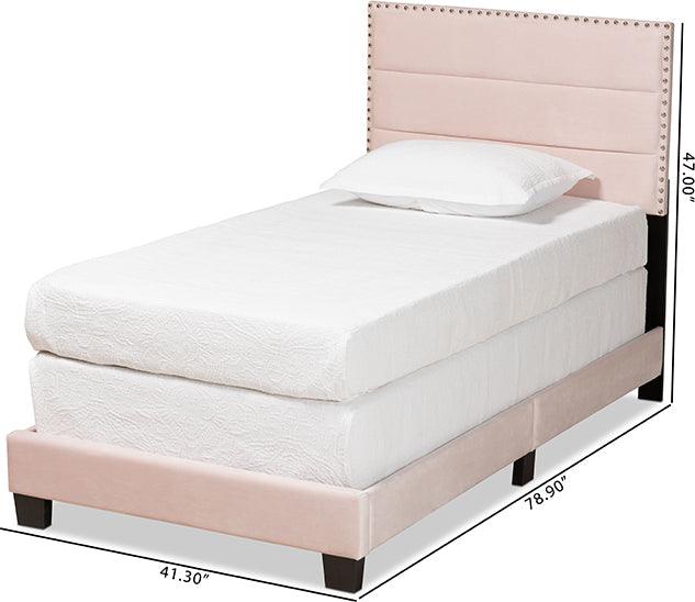 Wholesale Interiors Beds - Tamira Glam Light Pink Velvet Fabric Upholstered Twin Size Panel Bed