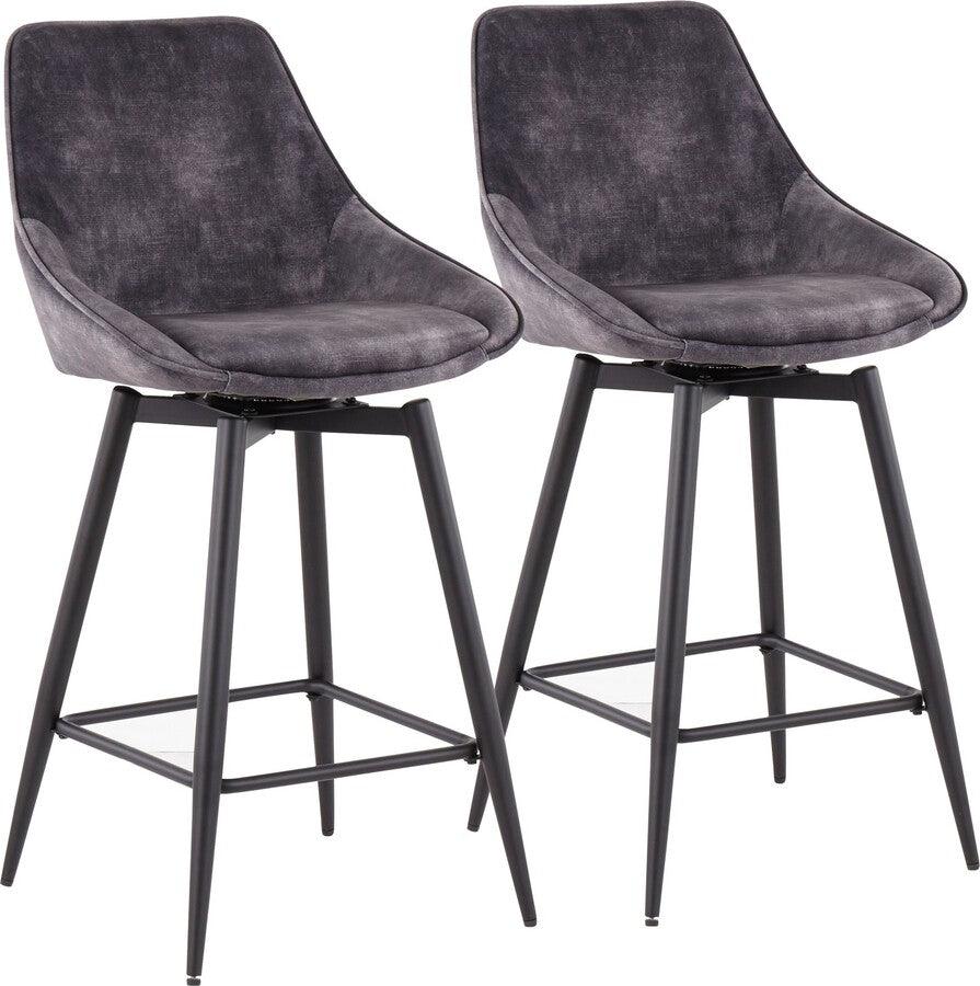 Lumisource Barstools - Diana Contemporary Counter Stool in Black Steel and Grey Velvet - Set of 2