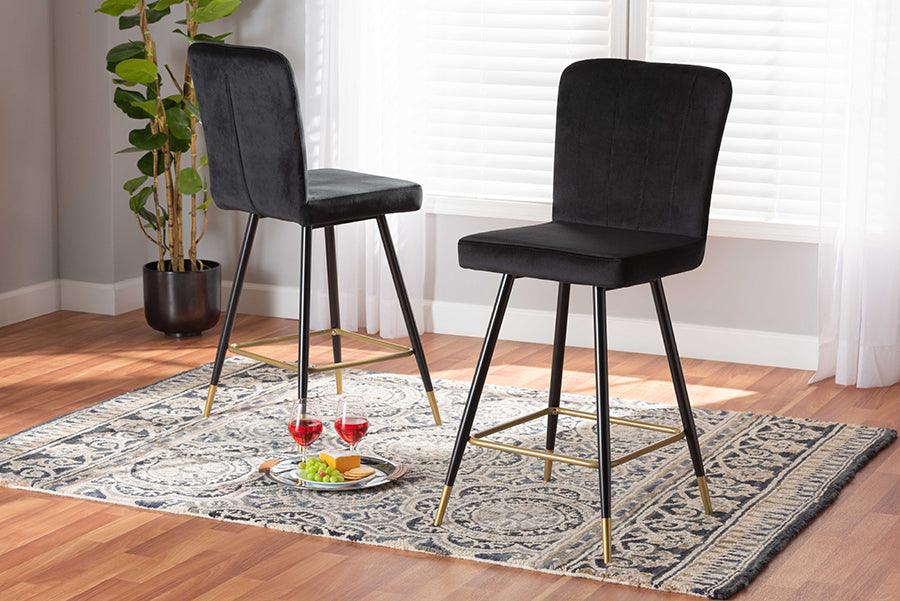 Wholesale Interiors Barstools - PrestonTwo-Tone Black and Gold Finished Metal 2-Piece Bar Stool Set