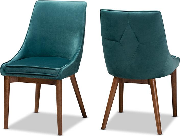 Wholesale Interiors Dining Chairs - Gilmore Contemporary Teal Velvet Brown Finished Wood 2-Piece Dining Chair Set
