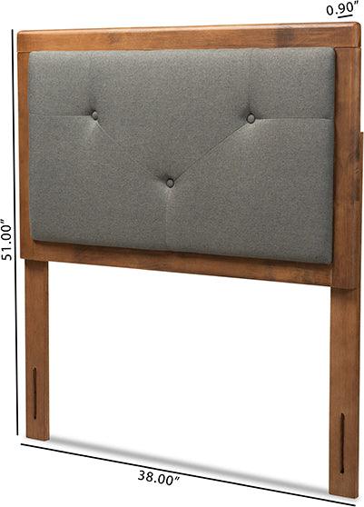 Wholesale Interiors Headboards - Abner Dark Grey Fabric Upholstered and Walnut Brown Finished Wood Twin Size Headboard