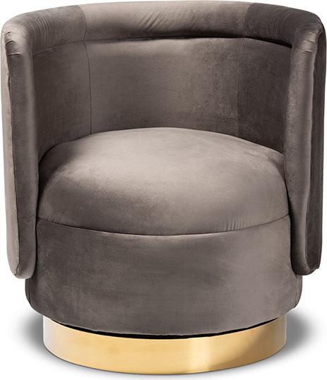 Wholesale Interiors Accent Chairs - Saffi Glam And Luxe Grey Velvet Fabric Upholstered Gold Finished Swivel Accent Chair