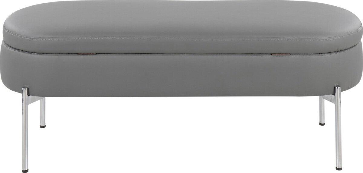 Lumisource Benches - Chloe Contemporary/Glam Storage Bench In Chrome Metal & Grey Faux Leather