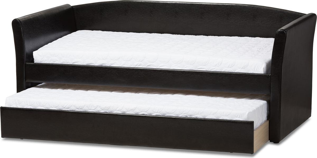 Wholesale Interiors Daybeds - Camino Black Faux Leather Daybed with Guest Trundle Bed