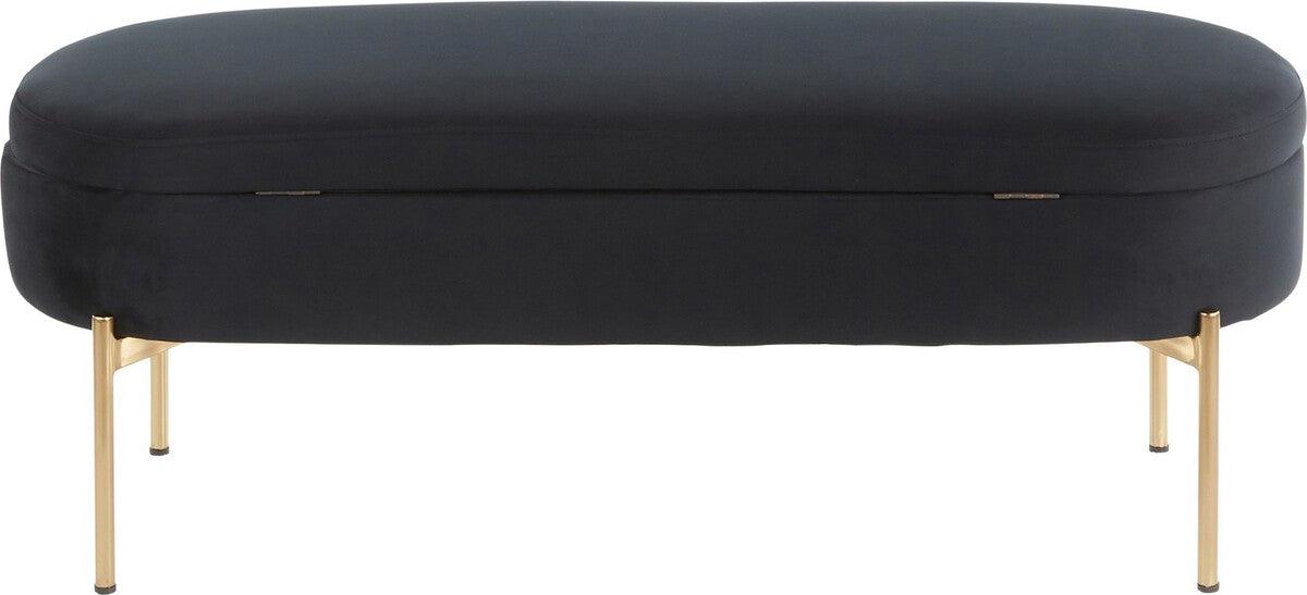 Lumisource Benches - Chloe Contemporary/Glam Storage Bench in Gold Metal and Black Velvet