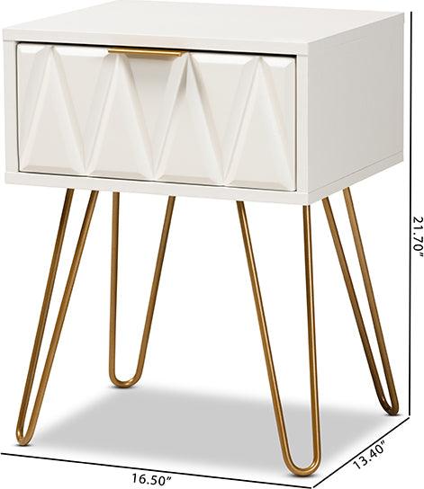 Wholesale Interiors Side & End Tables - Holbrook Contemporary Glam and Luxe White Finished Wood and Gold Metal 1-Drawer End Table
