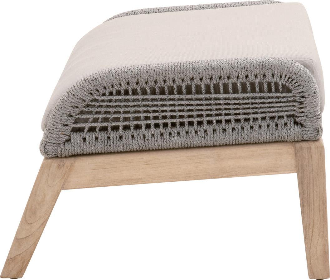 Essentials For Living Outdoor Stools & Benches - Loom Outdoor Footstool Platinum Rope, Smoke Gray, Gray Teak